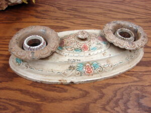 Antique Metal Art Deco Flush Mount Ceiling 2 Light Fixture Vintage Nouveau