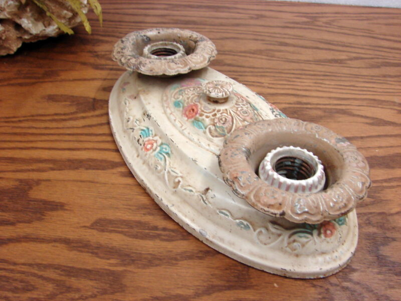 Antique Metal Art Deco Flush Mount Ceiling 2 Light Fixture Vintage Nouveau, Moose-R-Us.Com Log Cabin Decor