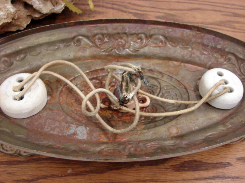 Antique Metal Art Deco Flush Mount Ceiling 2 Light Fixture Vintage Nouveau, Moose-R-Us.Com Log Cabin Decor
