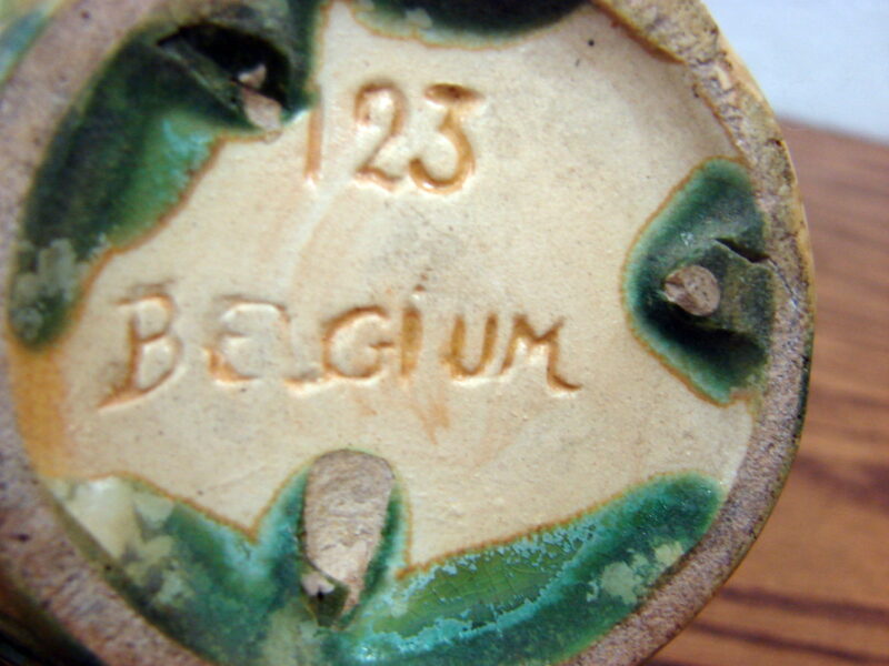 Vintage Belgium 123 Short Stubby Green Drip Glaze Planter Vase, Moose-R-Us.Com Antiques Collectibles Log Cabin Decor