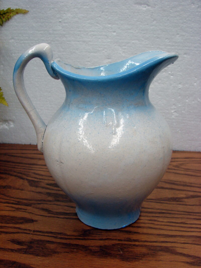 Antique Stoneware Blue White Bulbous Pitcher Flower Transfer, Moose-R-Us.Com Log Cabin Decor