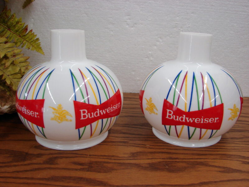 Pair Vintage 1950's BUDWEISER Beer Wall Sconce Lamp Light Glass Globe Shades
