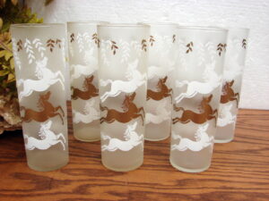 Vintage Libbey Horse Cavalcade Set/6 Ice Tea Tom Collins Satin Finish Glasses