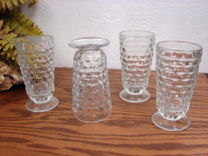 Set/4 Vintage Crystal Fostoria American Cube Cubist 6" Ice Tea Glasses