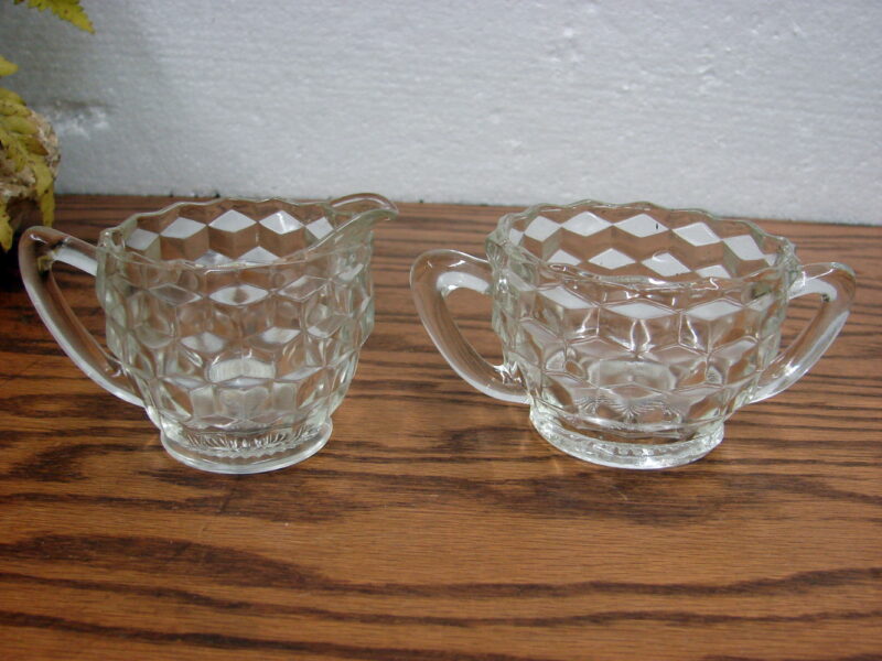 Vintage Cubist Fostoria American Clear Cubist Creamer Sugar Smal Set, Moose-R-Us.Com Log Cabin Decor