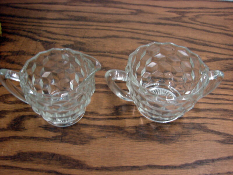 Vintage Cubist Fostoria American Clear Cubist Creamer Sugar Smal Set, Moose-R-Us.Com Log Cabin Decor