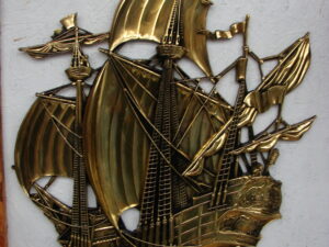 Vintage 1958 Dart Syroco Burwood Pirate Ship #3663 Gold Sparkles Wall Hanging