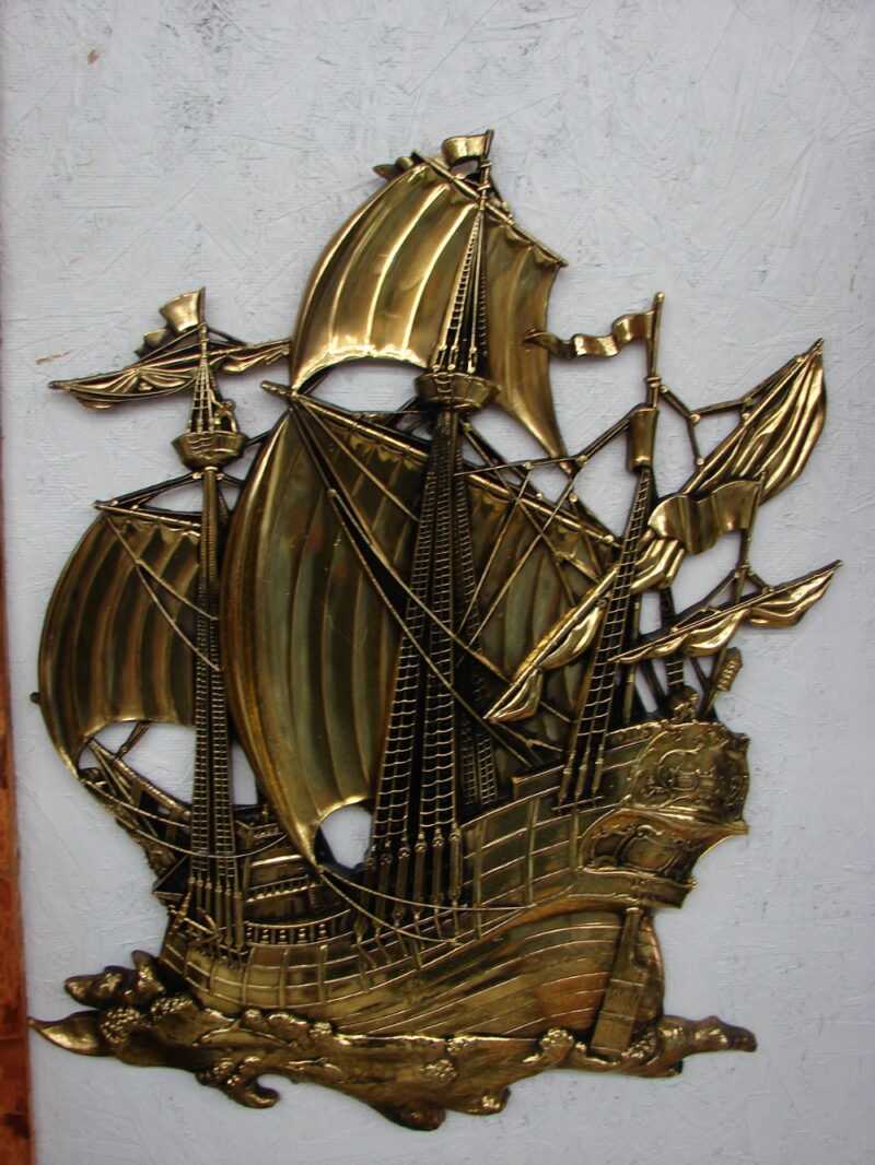 Vintage 1958 Dart Syroco Burwood Pirate Ship #3663 Gold Sparkles Wall Hanging, Moose-R-Us.Com Log Cabin Decor