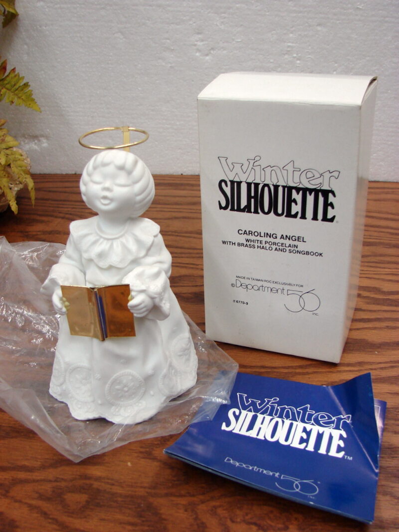 Vintage Dept. 56 Retired Winter Silhouette Caroling Angel Original Box, Moose-R-Us.Com Log Cabin Decor