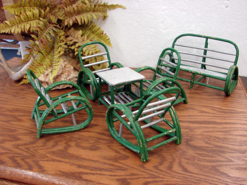 Vintage Bent Wood Adirondack Toy Wood Outdoor Furniture Set, Moose-R-Us.Com Antiques Collectibles Log Cabin Decor