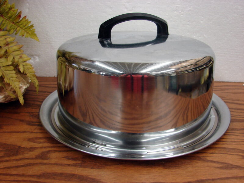 Vintage MCM Chrome Aluminum Everedy Angel Food Cake Carrier Twist Lock Lid, Moose-R-Us.Com Antiques Collectibles Log Cabin Decor