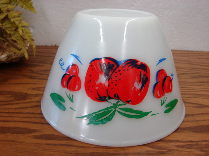 Vintage Fire King Milk Glass Apple Cherries Splash Proof Mixing Bowl 8 1/2&#8243;, Moose-R-Us.Com Log Cabin Decor