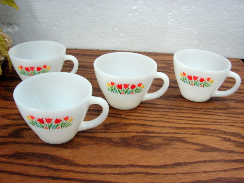 Vintage Fire King Milk Glass Tulip Coffee Cups Set/4, Moose-R-Us.Com Log Cabin Decor