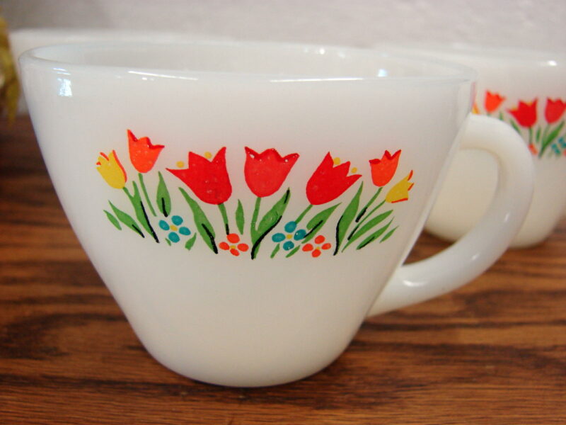Vintage Fire King Milk Glass Tulip Coffee Cups Set/4, Moose-R-Us.Com Log Cabin Decor