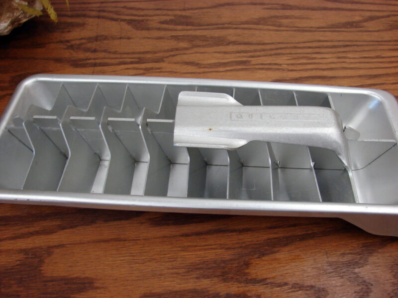 Vintage Frigidaire Quickube Ice Cube Tray Retro Aluminum Logo End Handle, Moose-R-Us.Com Antiques Collectibles Log Cabin Decor