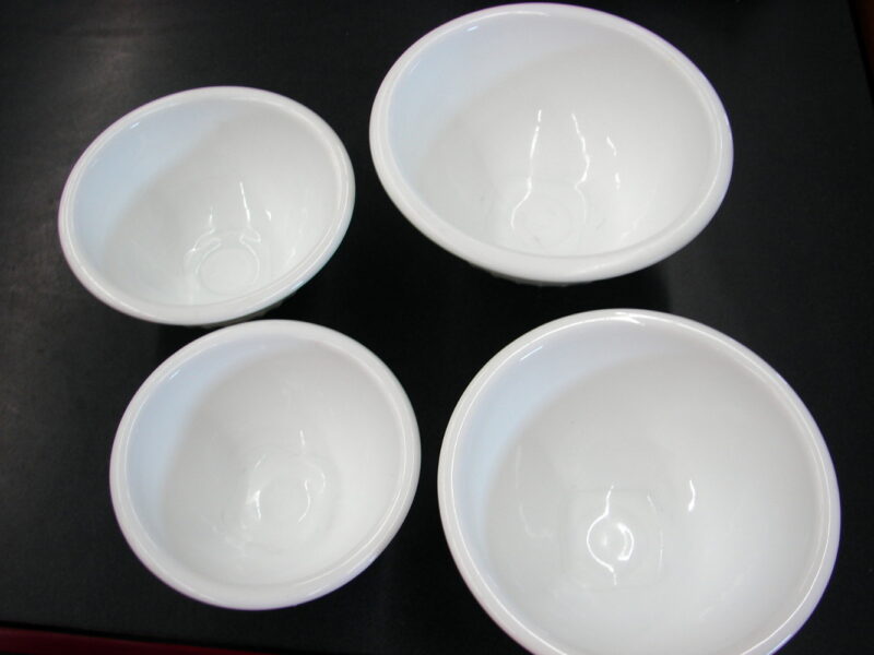 Vintage Anchor Hocking Vitrock Rolled Rim Nesting Kitchen Mixing Bowl Set 4, Moose-R-Us.Com Antiques Collectibles Log Cabin Decor