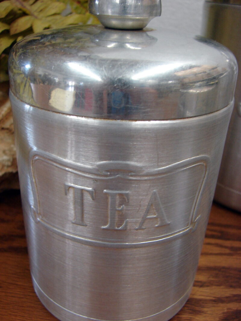 Vintage Heller Hostess Ware Italy Canister Set Spun Aluminum Grease Jar, Moose-R-Us.Com Antiques Collectibles Log Cabin Decor