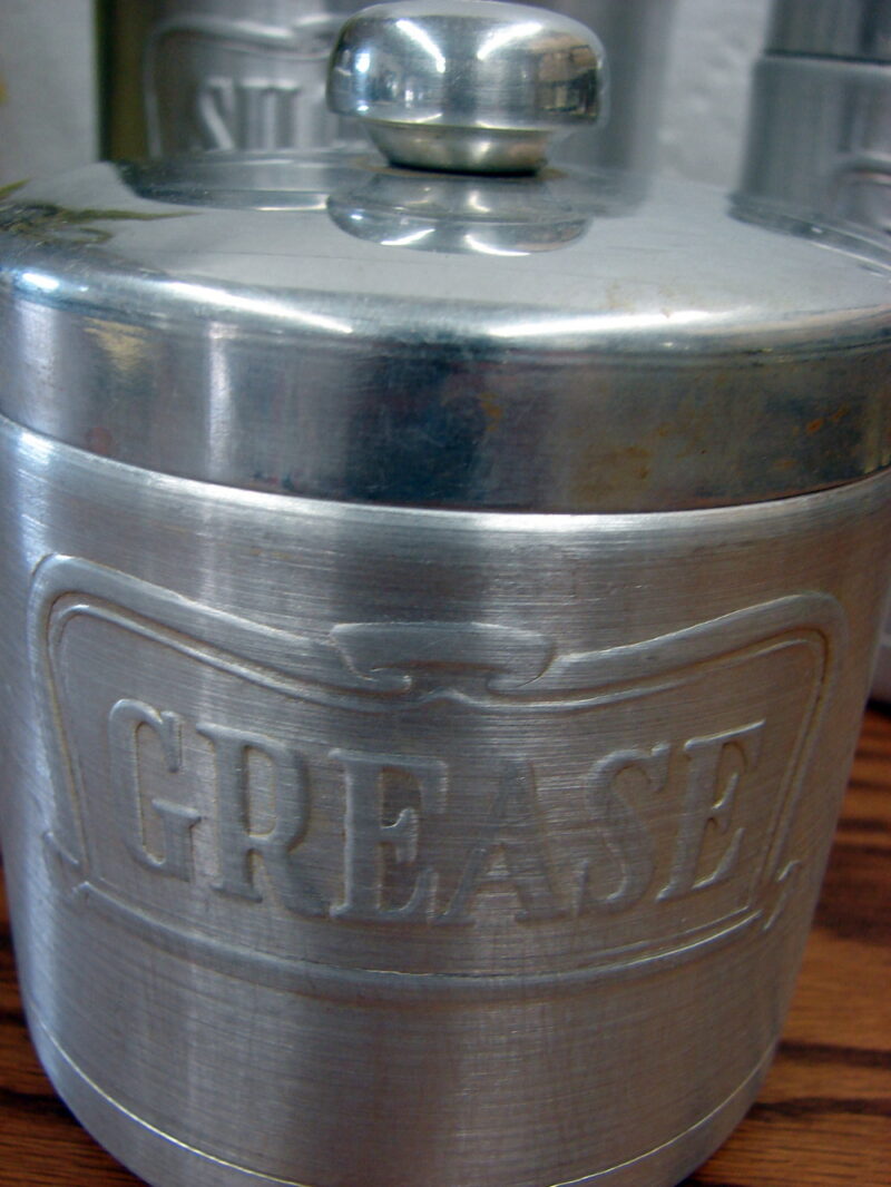 Vintage Heller Hostess Ware Italy Canister Set Spun Aluminum Grease Jar, Moose-R-Us.Com Antiques Collectibles Log Cabin Decor