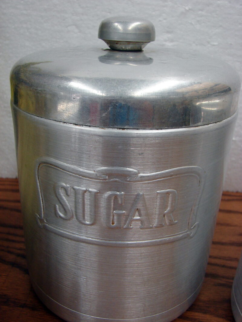 Vintage Heller Hostess Ware Italy Canister Set Spun Aluminum Grease Jar, Moose-R-Us.Com Antiques Collectibles Log Cabin Decor