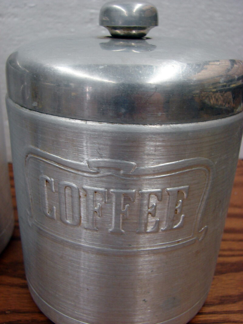 Vintage Heller Hostess Ware Italy Canister Set Spun Aluminum Grease Jar, Moose-R-Us.Com Antiques Collectibles Log Cabin Decor