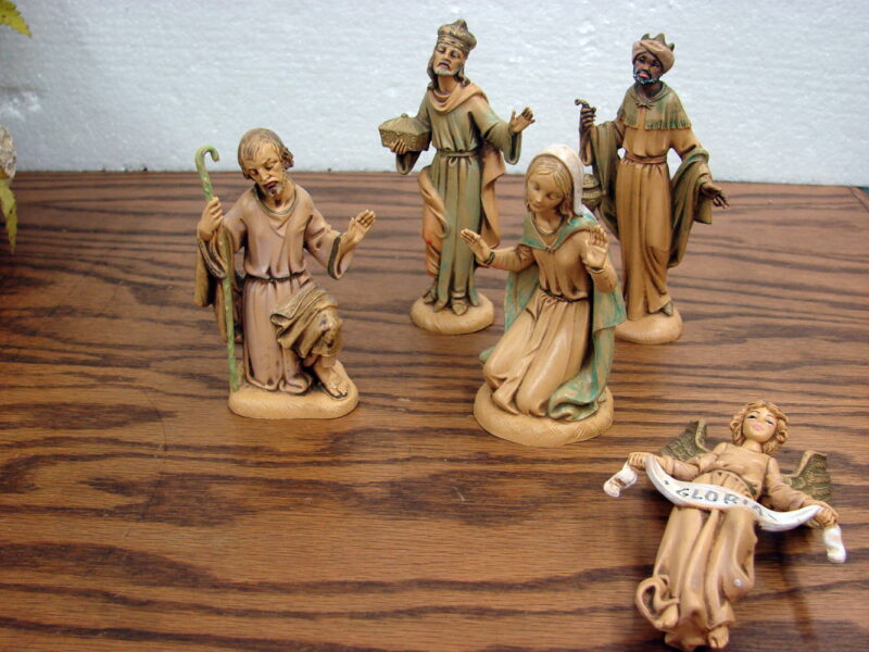 Vintage Italy Made 4&#8243; Italian Fontanini Polymer 5 pc Nativity Mary Joseph Wise Man Angel, Moose-R-Us.Com Antiques Collectibles Log Cabin Decor
