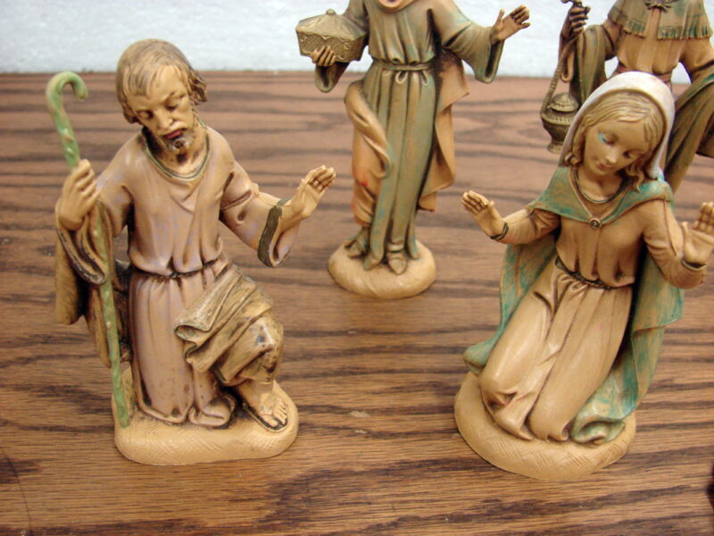 Vintage Italy Made 4&#8243; Italian Fontanini Polymer 5 pc Nativity Mary Joseph Wise Man Angel, Moose-R-Us.Com Antiques Collectibles Log Cabin Decor