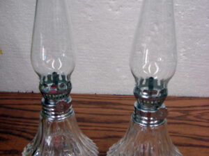 Vintage Pair of Lamplight Farms Petite Bordeaux 9" Oil Lamps Clear