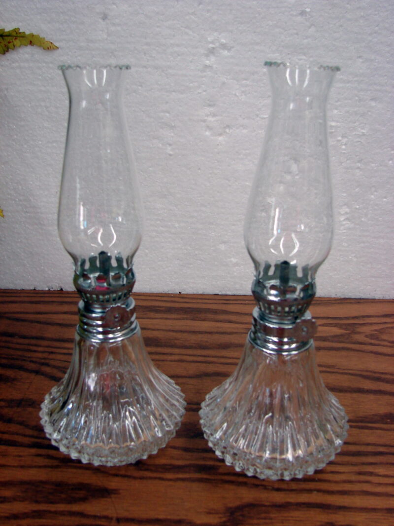 Vintage Pair of Lamplight Farms Petite Bordeaux 9&#8243; Oil Lamps Clear, Moose-R-Us.Com Antiques Collectibles Log Cabin Decor