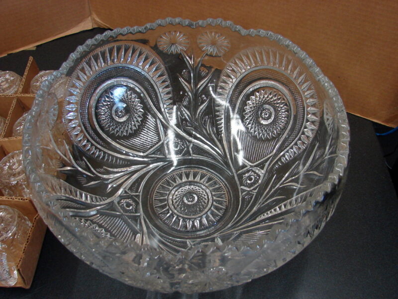 Antique Original Box 1920 LE Smith Slewed Horseshoe Punch Bowl Cups 19 Pc Set, Moose-R-Us.Com Antiques Collectibles Log Cabin Decor