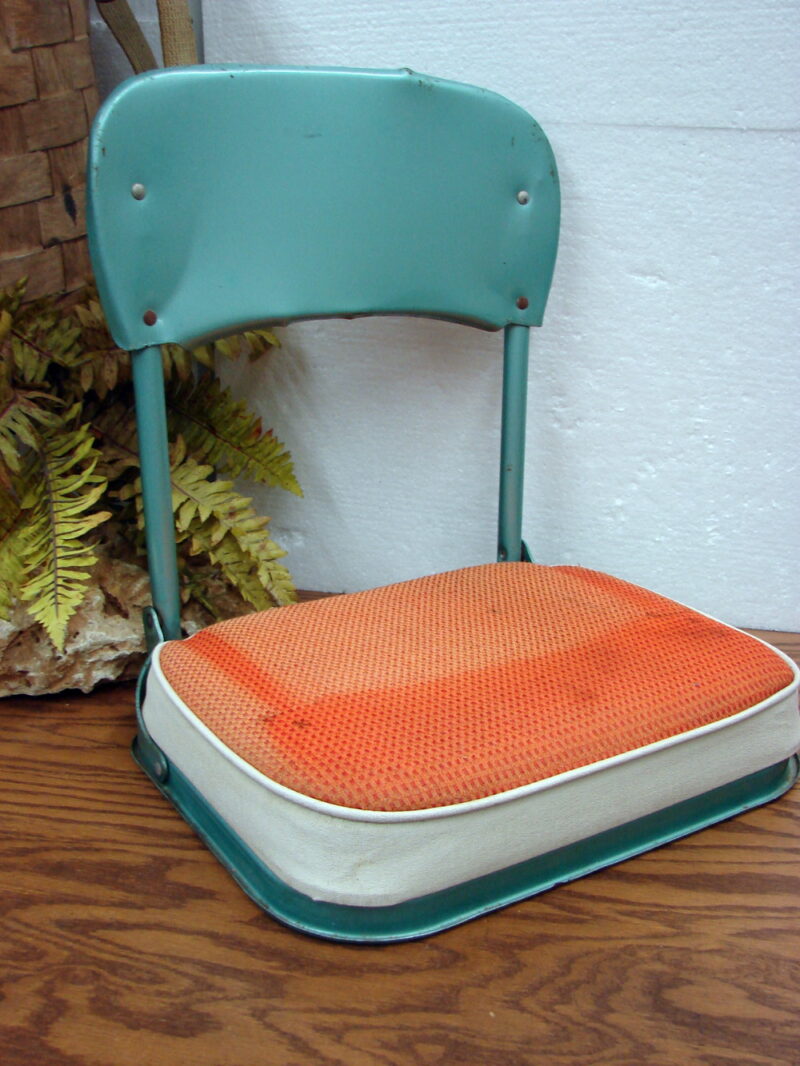 Vintage Old Boat Stadium Seat Cushion Back Rest Metal Collapsible, Moose-R-Us.Com Log Cabin Decor