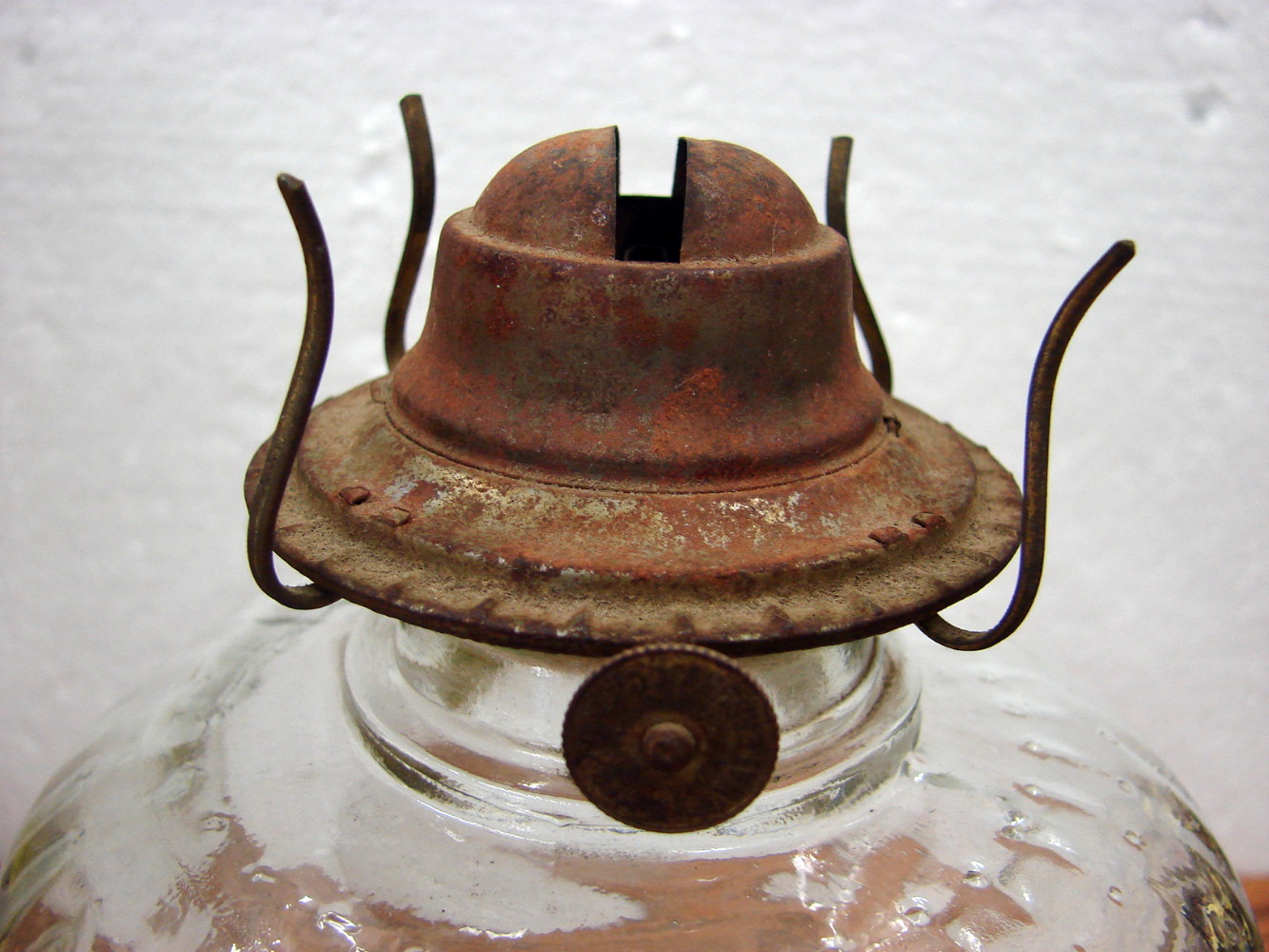 Antique Glass Oil Lantern Large Subtle Ribbed Kerosene Lamp - Image 2