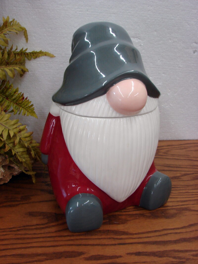 Pottery Barn Large Ceramic Red White Gnome Cookie Jar, Moose-R-Us.Com Antiques Collectibles Log Cabin Decor