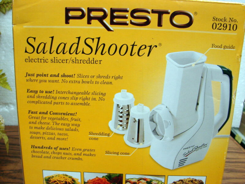 Brand New Presto Salad Shooter Electric Slicer Shredder Sealed Box, Moose-R-Us.Com Log Cabin Decor