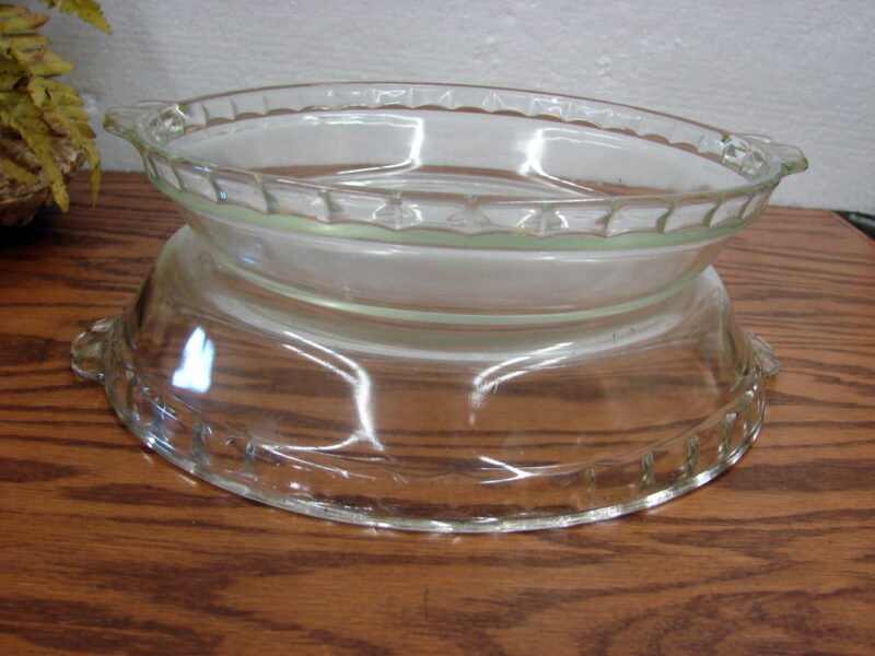 Vintage PYREX #228 and #229 Original Flavor Saver Pie Plate Fluted Rim Clear, Moose-R-Us.Com Log Cabin Decor