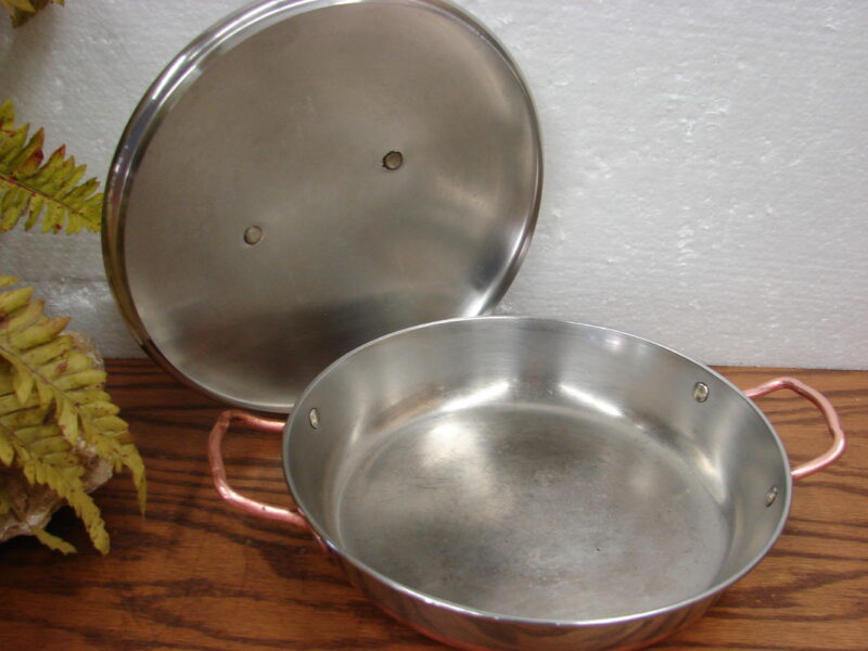 Vintage Revere Ware Copper Stainless Steel Double Handle Au Gratin Pan w/ Lid, Moose-R-Us.Com Antiques Collectibles Log Cabin Decor