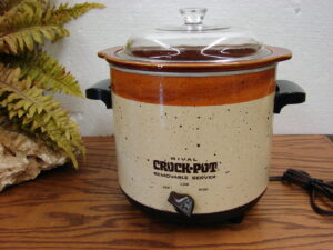 Vintage Mustard Yellow Retro 4 Qt Rival 3350 Crock Pot Slow Cooker 3 Part Crock, Moose-R-Us.Com Antiques Collectibles Log Cabin Decor