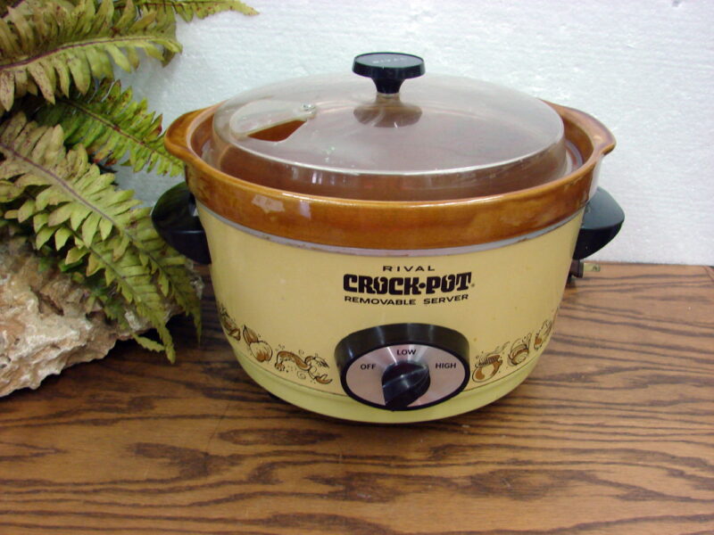 Vintage Mustard Yellow Retro 4 Qt Rival 3350 Crock Pot Slow Cooker 3 Part Crock, Moose-R-Us.Com Antiques Collectibles Log Cabin Decor