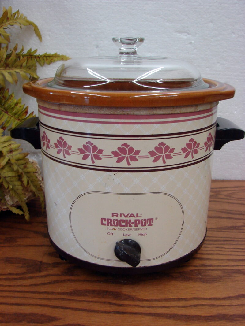 Rival Mauve Flowers 3150 Crock Pot Slow Cooker Server 3 Part Tested Works, Moose-R-Us.Com Antiques Collectibles Log Cabin Decor