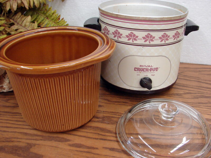 Rival Mauve Flowers 3150 Crock Pot Slow Cooker Server 3 Part Tested Works, Moose-R-Us.Com Antiques Collectibles Log Cabin Decor