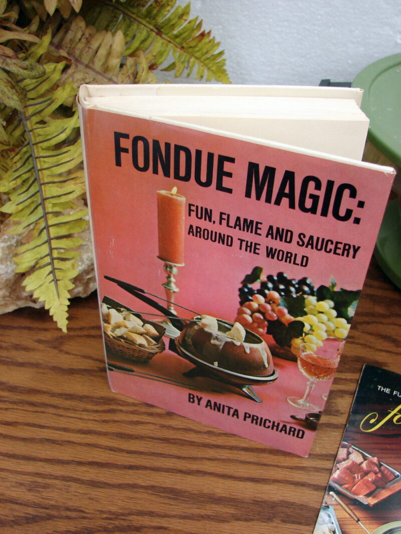 Vintage Avocado Green Sears Electric Fondue Pot Set Forks Manual Recipe Book, Moose-R-Us.Com Log Cabin Decor