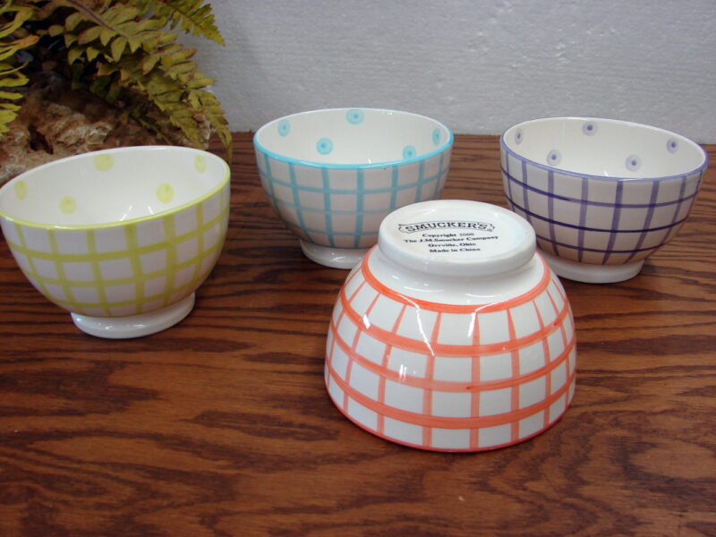 Vintage Ceramic Set/4 Smucker&#8217;s Ice Cream Bowls Plaid Dots 2000, Moose-R-Us.Com Antiques Collectibles Log Cabin Decor