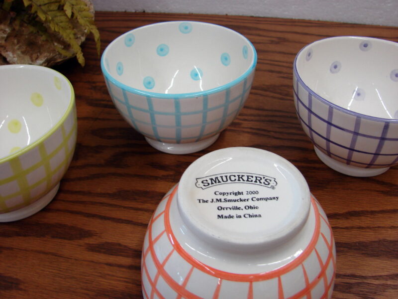 Vintage Ceramic Set/4 Smucker&#8217;s Ice Cream Bowls Plaid Dots 2000, Moose-R-Us.Com Antiques Collectibles Log Cabin Decor