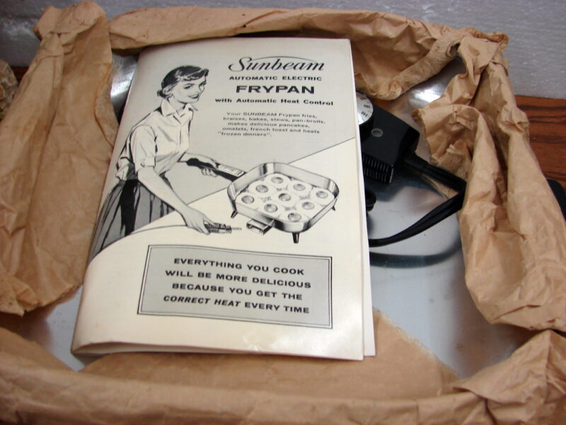 Brand New Vintage Chrome Electric Sunbeam Frying Pan 61B w/ Manual, Moose-R-Us.Com Log Cabin Decor