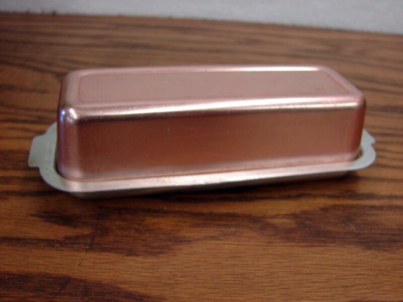Vintage West Bend Aluminum Copper Tone Single Butter Stick Dish w/ Lid, Moose-R-Us.Com Antiques Collectibles Log Cabin Decor