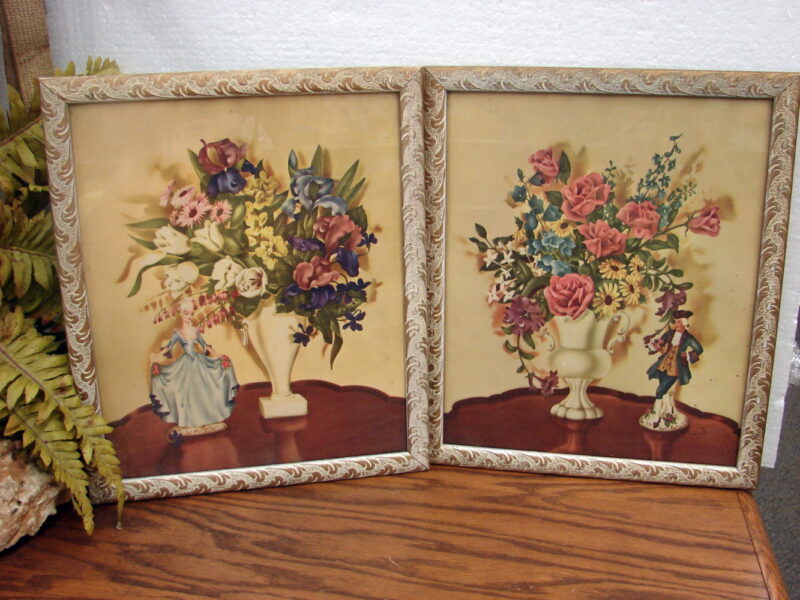 Vintage 1930s Averill Victorian Couple Lithograph Print Set/2 French Provincial Rococo
