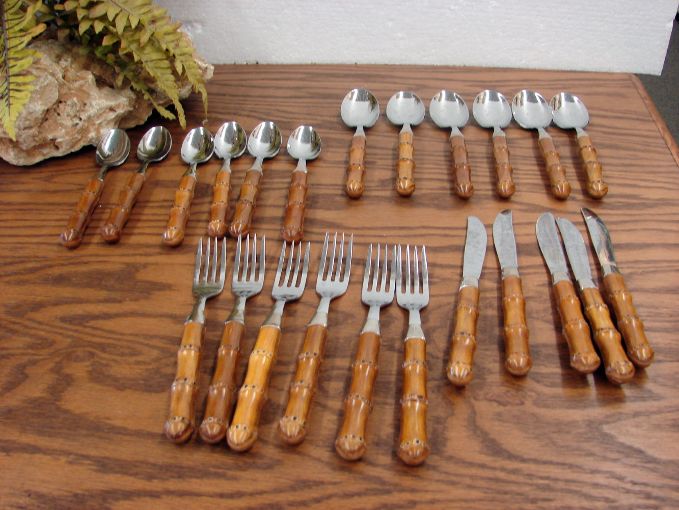 23 pc Tiki Tahitian Bamboo Style Handle Stainless Tableware Flatware Imperial USA - Image 2