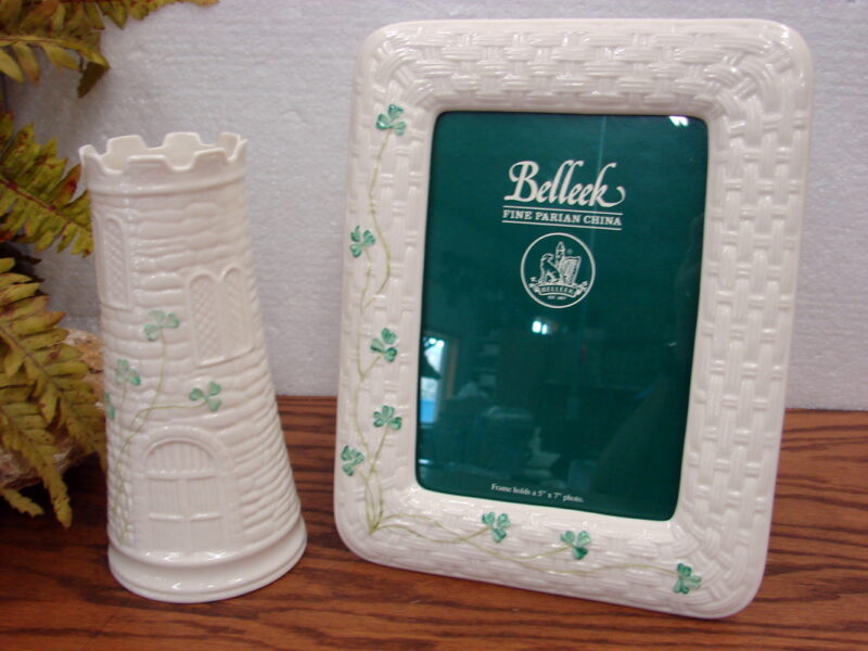 Brand New Belleek Shamrock China Ireland Castle Vase and 5&#215;7 Frame, Moose-R-Us.Com Antiques Collectibles Log Cabin Decor