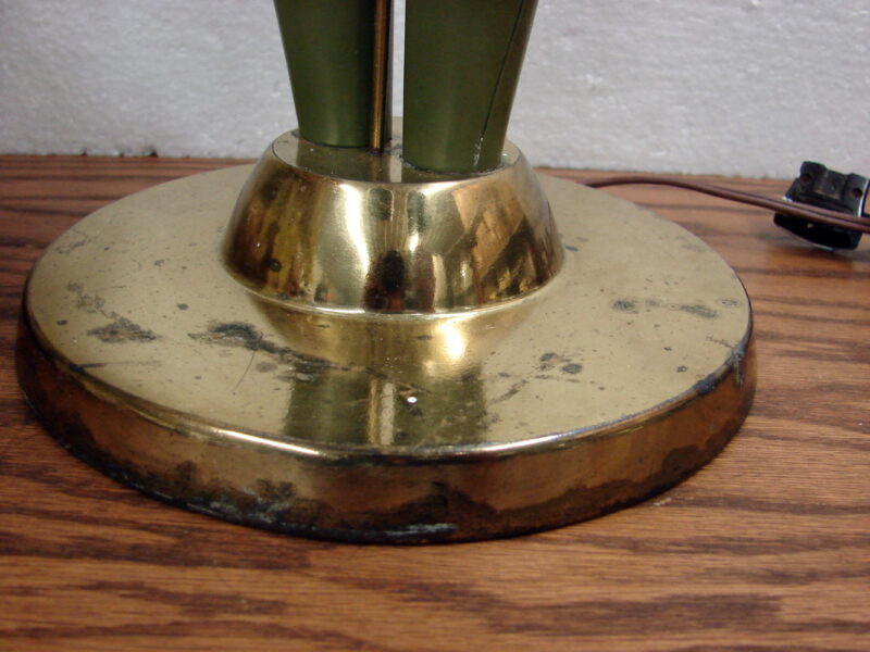 Vintage Green Enamel Double Gooseneck Adjustable Cattail and Calla Lilly Desk Lamp, Moose-R-Us.Com Antiques Collectibles Log Cabin Decor