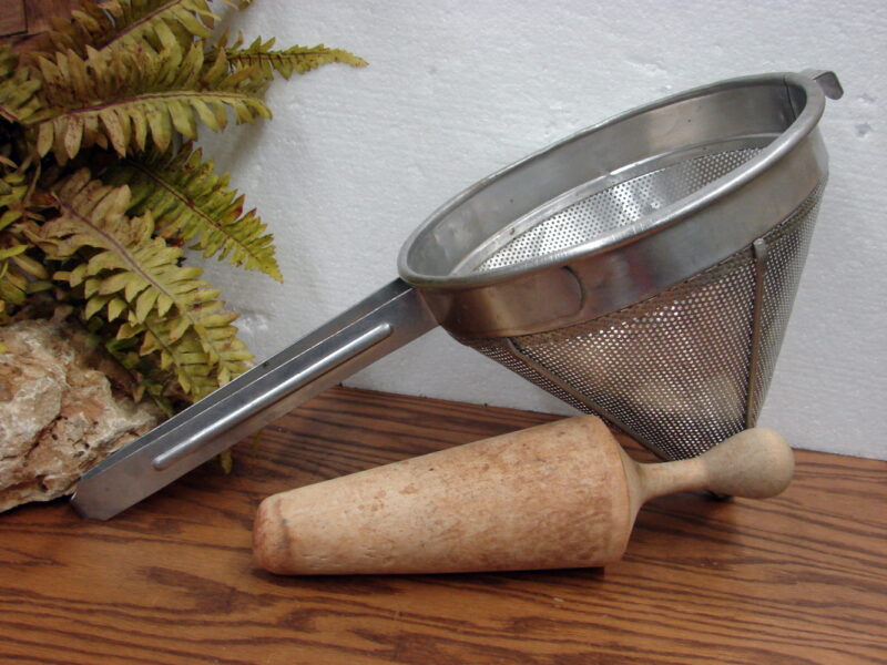 Vintage Massive Cone Shaped Canning Colander Chinois Sieve Juicer Pestle Jam Juice, Moose-R-Us.Com Antiques Collectibles Log Cabin Decor