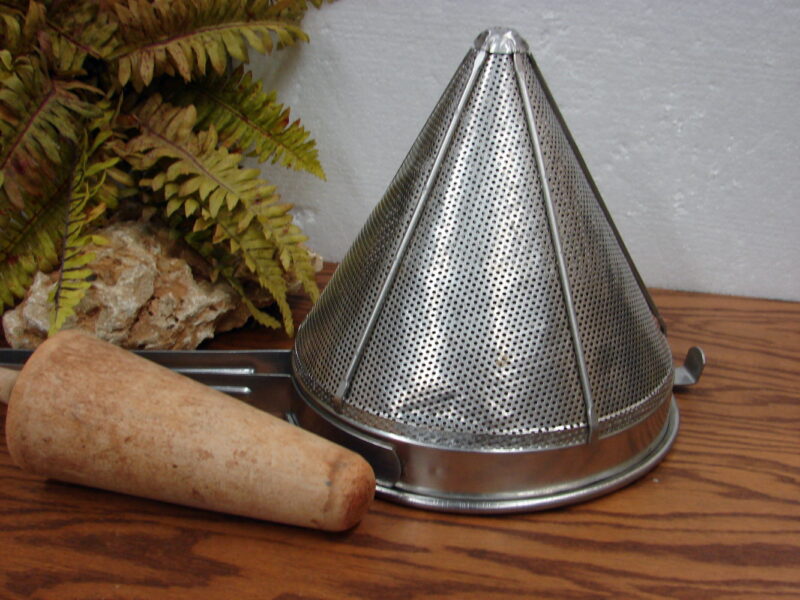 Vintage Massive Cone Shaped Canning Colander Chinois Sieve Juicer Pestle Jam Juice, Moose-R-Us.Com Antiques Collectibles Log Cabin Decor